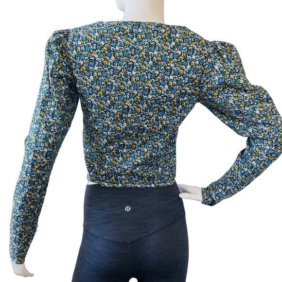 Nasty Gal Black Yellow Blue Floral Top Size 2 - Picture 2 of 4